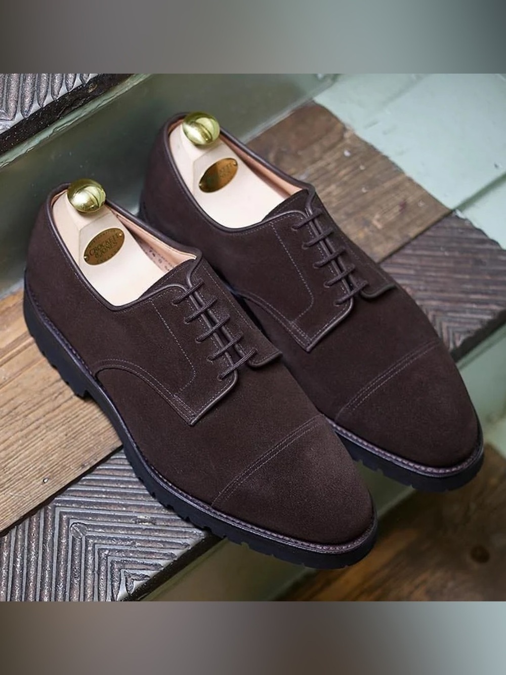 Crockett & Jones Bradford Cap-Toe Derby Brown Suede 10.5 Vibram Rubber $770 NEW!